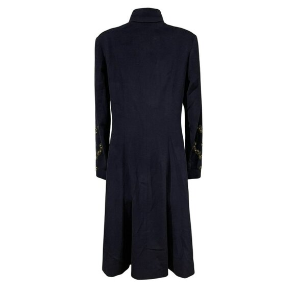 Shanghai Tang Womens Embellished Wool Coat with Leather Trim Black Size 4 - Picture 2 of 11